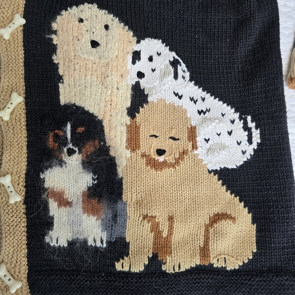 Storybook Knits Dog Motif Heavyweight Knit Cardigan Sweater Bone Buttons 1X - Picture 6 of 16